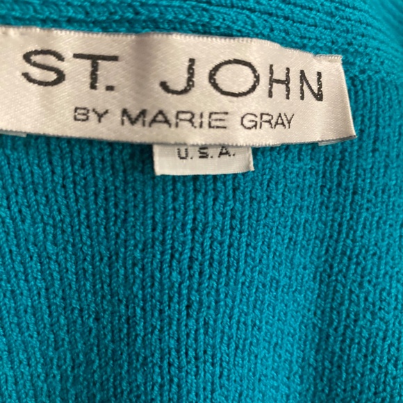 St. John Long Sleeve Knit Sweater Coat Dress Turquoise Size 10 - Picture 5 of 6